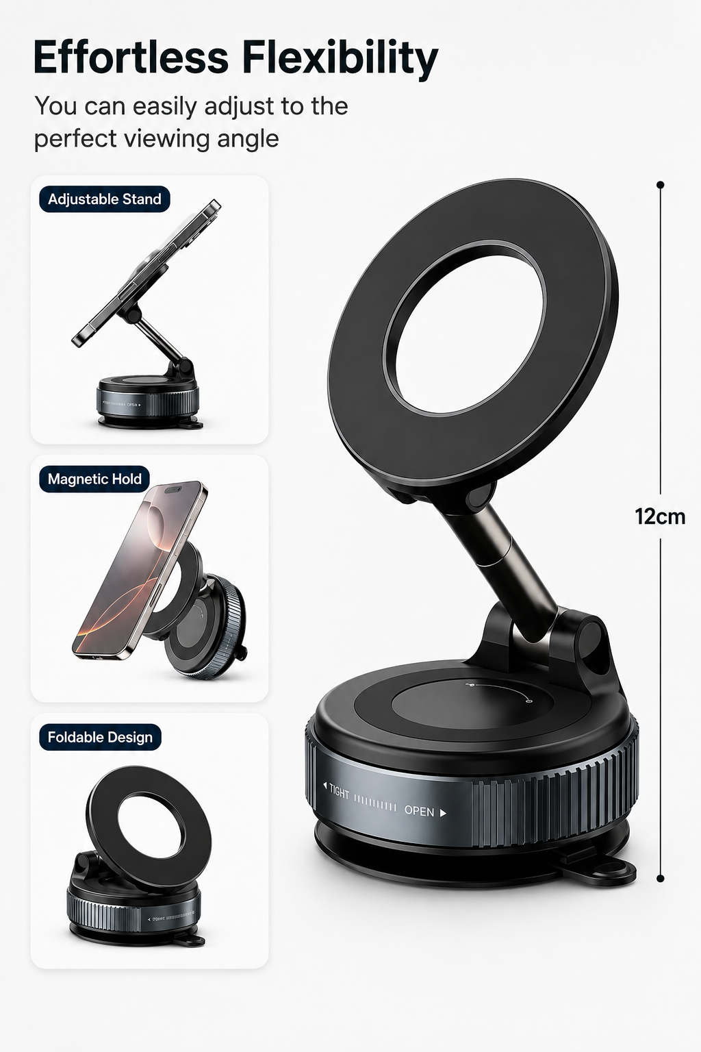 Foldable Magnetic Car Phone Holder | 360° Rotating Suction Mount, Universal