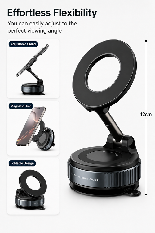 Foldable Magnetic Car Phone Holder | 360° Rotating Suction Mount, Universal